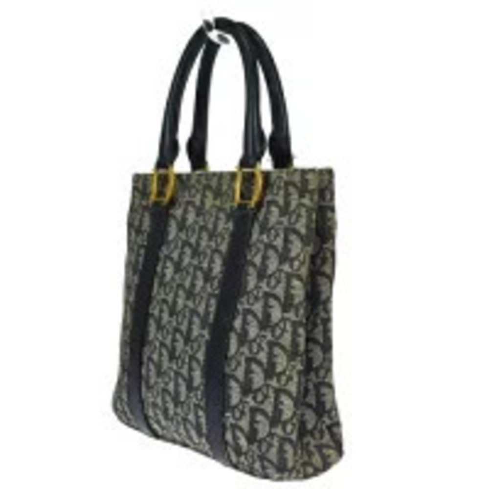 Dior Trotter Navy Canvas Handbag Leather  Tote Blue Christian Blue